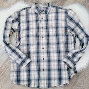 Carhartt Blue Plaid Long Sleeve Lightweight Cotton Button Shirt Men's Size XL